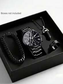 4/1pc Boys Fashion Casual Business Round Quartz Watch Set With Pendant Bracelet And Ring, Suitable For Boys Daily Wear, Birthday/Holiday Gift, Party, School Opening, Festival Decoration, Ideal Gift For Boys On Valentine''s Day And New Year - Multicolor - View 3