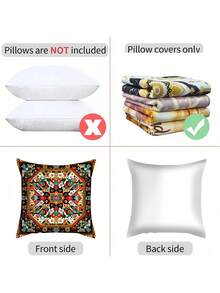 1件波西米亚几何抽象图案抱枕套，柔软绒面，拉链封口 - 非常适合家居和圣诞装饰靠垫、装饰枕、短款乡村风格、房间装饰、卧室装饰、节日装扮、派对装饰 - （无刺绣），不含枕芯 - 多种尺寸 - 彩色 - 查看 4