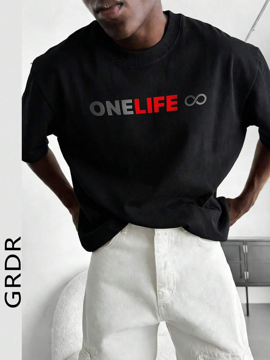 GRDR Men's Fashionable Printed Loose Short Sleeve T-Shirt | Exquisite Design | Summer Essential | Easy To Match | Showcase Your Style - Black - View 1