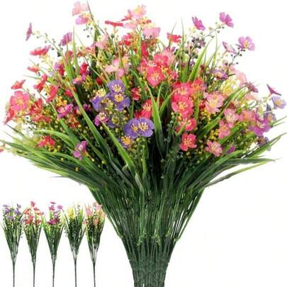 10支/24支户外人造花，抗紫外线仿真野花，适用于花园、门廊、窗台、花箱，混合彩色仿真塑料植物，DIY家居桌面装饰套装