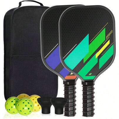 Pickleball Set Of 2 Paddles, 9 In 1 Set With Indoor & Outdoor Balls, 1 Bag, Graphite Paddle With Fiberglass Surface For Men And Women