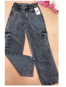 Graphite Cargo Jeans For Girls (Youth) - Gris Oscuro - Ver 5