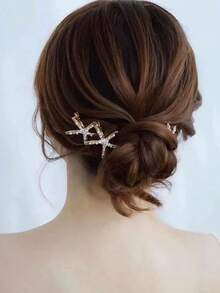 1/2pcs Starfish Pearl Rhinestone Alloy Hair Clip, Fashion Ocean Series Star Shaped Hair Clip, Pearl Starfish Snap Hair Clip, Women Bangs Hair Clip, Hair Accessory, Claw Clips, Hair Barrettes - Silver - View 4