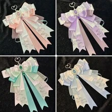 1个独特设计吊坠装饰蝴蝶结，4种款式，23种颜色，多层网状丝带手工DIY成品，宅男偶像粉丝应援棒装饰，卡通动漫游戏漫展角色扮演配饰，洛丽塔可爱宅男包包装饰 - 彩色 - 查看 2