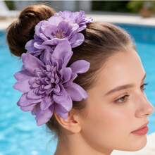 3D Printed Polyester Flower Hair Clips Summer Sweet DIY Artificial Floral Hair Ornaments Women Girls Daily Hair Accessories - 27309-hp-red - 查看 4