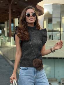 Women's Soft Casual Turtleneck Sleeveless Knit Vest - Grey - View 4