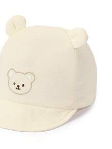 TUTUYA 0-12个月婴儿棒球帽，柔软舒适轻薄婴儿鸭舌帽，米色可爱小熊刺绣儿童可调节带遮阳帽 - 米色 - 查看 4