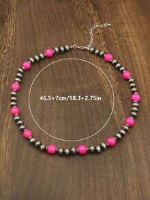 Nueva serie rosa Collar en forma de Y con estilo occidental y margarita, collar de perlas con textura rústica y estilo campestre, joyería de moda para mujeres, collar bohemio ajustable con cuentas rosas y vintage para niñas - Rosa - Ver 2