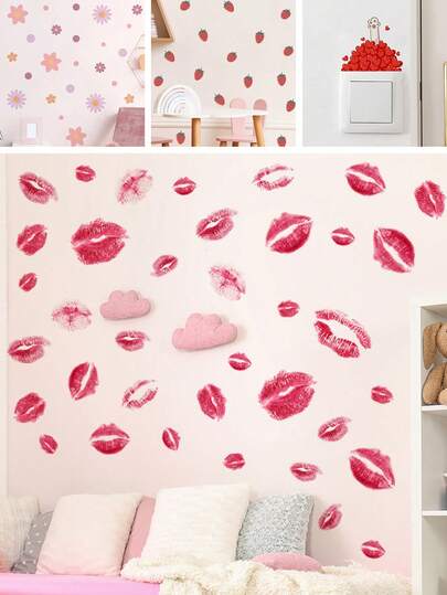 1/3 Sheets Sassy Lips Wall Stickers For Nursery Decor, Cute Clouds And Kisses Decals, Removable Easy To Apply Vinyl Art, Baby Room Kids Bedroom Wall Decoration