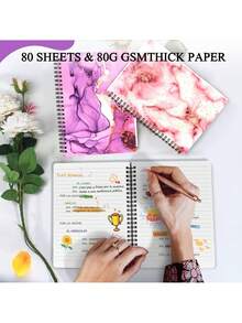 3Pcs MáRmol Cuaderno Espiral, 80 GSM Cuaderno de Notas Pasta, Páginas Rayadas Agenda Escolar Cuaderno, Oficina, Horario Personal, Negocios, 160 Páginas Large Pocket Lined Pages,GOLD PINK,40871935 - Naranja Quemada - Ver 6
