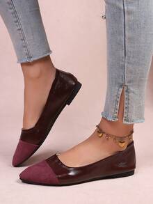 新款女士平底鞋，撞色时尚优雅休闲舒适平底鞋，适合派对、办公室、居家、户外、春夏秋季穿着。 - 酒紅色 - 查看 4