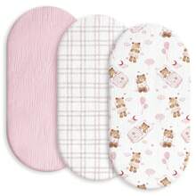 婴儿棉纱布床单，透气弹力舒适贴身棉纱布婴儿床垫床单，男女宝宝通用，适用于椭圆形、长方形摇篮垫，尺寸 33 英寸 x 17 英寸 - 彩色 - 查看 1