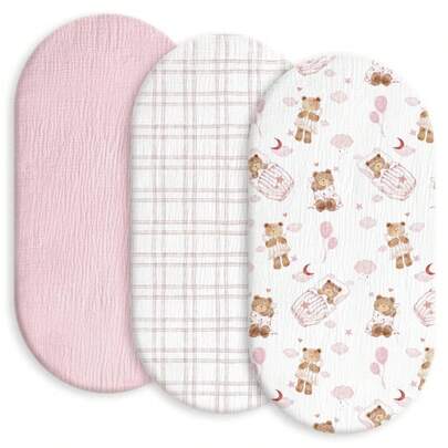 Babymuslinlakan, andningsbara elastiska, mysiga, åtsittande muslinmadrasslakan för babypojkar och flickor, passar för timmar, ovala, rektangulära vaggunderlagslakan 33"x17"