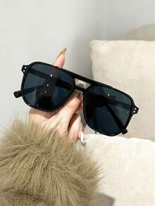 1件装女士蓝色可爱飞行员款时尚眼镜，塑料几何镜框，适合日常时尚佩戴、日光浴、度假、节日礼物、沙滩配饰