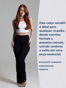 Calça Preta Feminina Sawary Jeans Original Flare Boot Cut Boca de Sino Cintura Alta Confortável Lycra Elastano - Preto - Visão 6