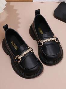 1双玛丽珍鞋，英伦风方跟珍珠乐福鞋，2026新款时尚舒适平底鞋，儿童款 - 黑色 - 查看 2