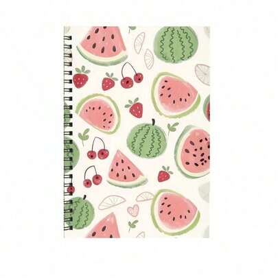 1pc A5 Summer Watermelon Spiral Notebook - Cute A5 Horizontal Diary, Soft Cover, Pink & Green Watermelon Slice Design, Lightweight Portable Planner, Suitable For School, Office, Bullet Journaling, Back To School Supplies, Summer Theme Gift For Students And Tea Lovers