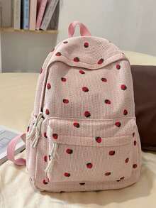 Printed Strawberry Plaid Women's Backpack Student Double-Shoulder Bag Schoolbag - Pink - View 9