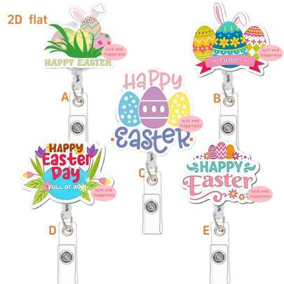 Easter Bunny Cartoon Retractable Badge Reel, Cute Design (Includes Nurse Bunny/Rainbow Bunny/Bubble Bunny Etc.), Suitable For ID Card/Name Tag Holder, Holiday Gift, Peel Off Protective Film Before Use