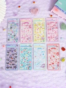 可爱清新的八月主题布丁狗和肉桂狗粉色和红色新款3D水晶手机壳贴纸卡通迷你场景贴纸3D装饰工艺手工贴纸无需裁剪学习用品返校季 - 彩色 - 查看 3