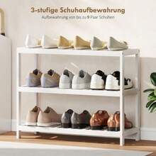 3-Tier Bamboo Shelf, Shoe Rack, Storage Shelf, Lacquered Surface, White