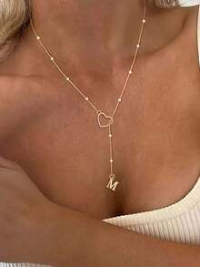 1pc 18K Gold Plated Stainless Steel "Elegance" Heart Pendant Necklace, 26 English Letters Faux Pearl Choker Necklace, Suitable For Daily, Date, Party Wear, Perfect Gift For Girlfriend, Mom On Valentine's Day, Mother's Day - Vàng 7 - Xem 5