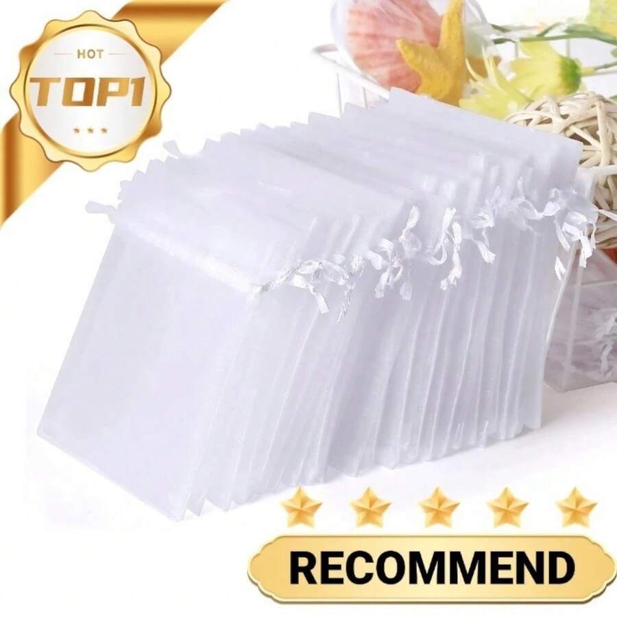Kit Of 10/25/50/100 Units 7x9 9x12 10x15 13x18 Bags, Organza Tulle Bags, White Bags, Party/Wedding - 白色 - 查看 1