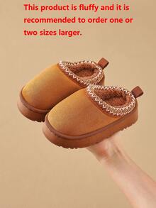 Kids Autumn/Winter Slippers, New Simple Design, Girls Indoor Home Warm Plush, Boys Thickened Fluffy Slippers - Màu Khaki - Xem 4