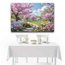 1 pièce canevas de printemps Chemin de Sakura, un sentier de jardin vibrant avec des arbres en fleurs et des papillons, parfait pour le salon, la chambre, le bureau et la décoration extérieure. - 1 pièce - Voir 7