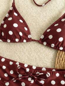 Bộ bikini hai mảnh hở lưng, thắt nơ, họa tiết chấm bi gợi cảm mới, thích hợp cho bãi biển, hồ bơi, tiệc tùng, kỳ nghỉ hè. - Màu Đỏ Sâu - Xem 4