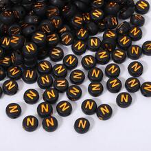 200/500/1000 piezas Cuentas con patrón de letras doradas sobre base negra de 4x7mm para hacer collares y joyería DIY - Fondo negro con letras doradas - Ver 42