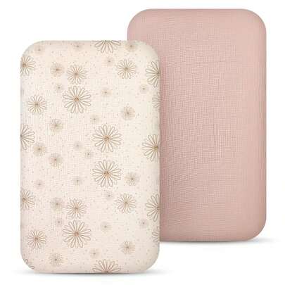 2 Packs Muslin Fitted Bedside Bassinet Sheets, 33x20 Fitted Ultra Soft & Breathable Bedside Sleeper Sheets, Ideal For Baby Girl And Boy, Baby Gifts
