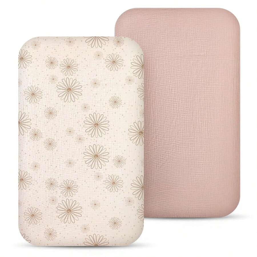 2 件装棉纱布床边婴儿床单，33x20 英寸，超柔软透气，适合男婴和女婴，婴儿礼物 - 彩色 - 查看 1