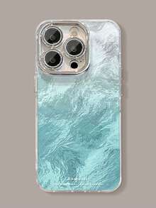 Wave Ripples 1pc Ice Blue Gradient Invisible Bracket Phone Case Compatible With Apple 11/12/13/14/15/16/17 Pro Max - Mint Blue - View 3