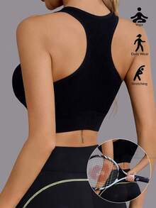 Seamless Sports Bra Shock-Absorbent & Push Up Bra For Running Yoga Gym & Workout, Back Beauty Ultra Bra Wireless To Hide Sagging, Lingerie - Black - View 1