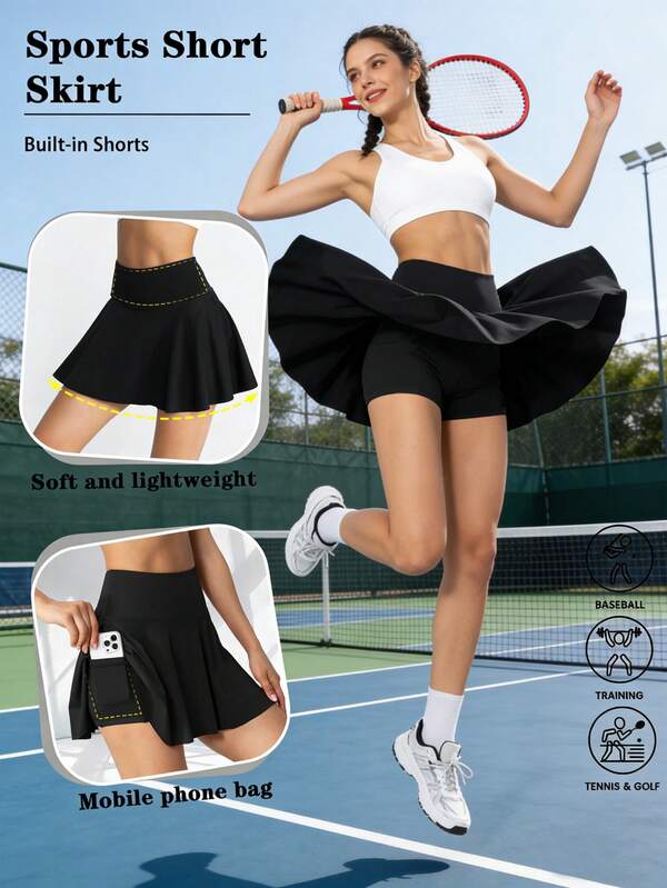 Pantalón falda de tenis/golf de cintura alta transpirable para mujer con bolsillos, diseño anti-deslumbramiento, ropa deportiva casual