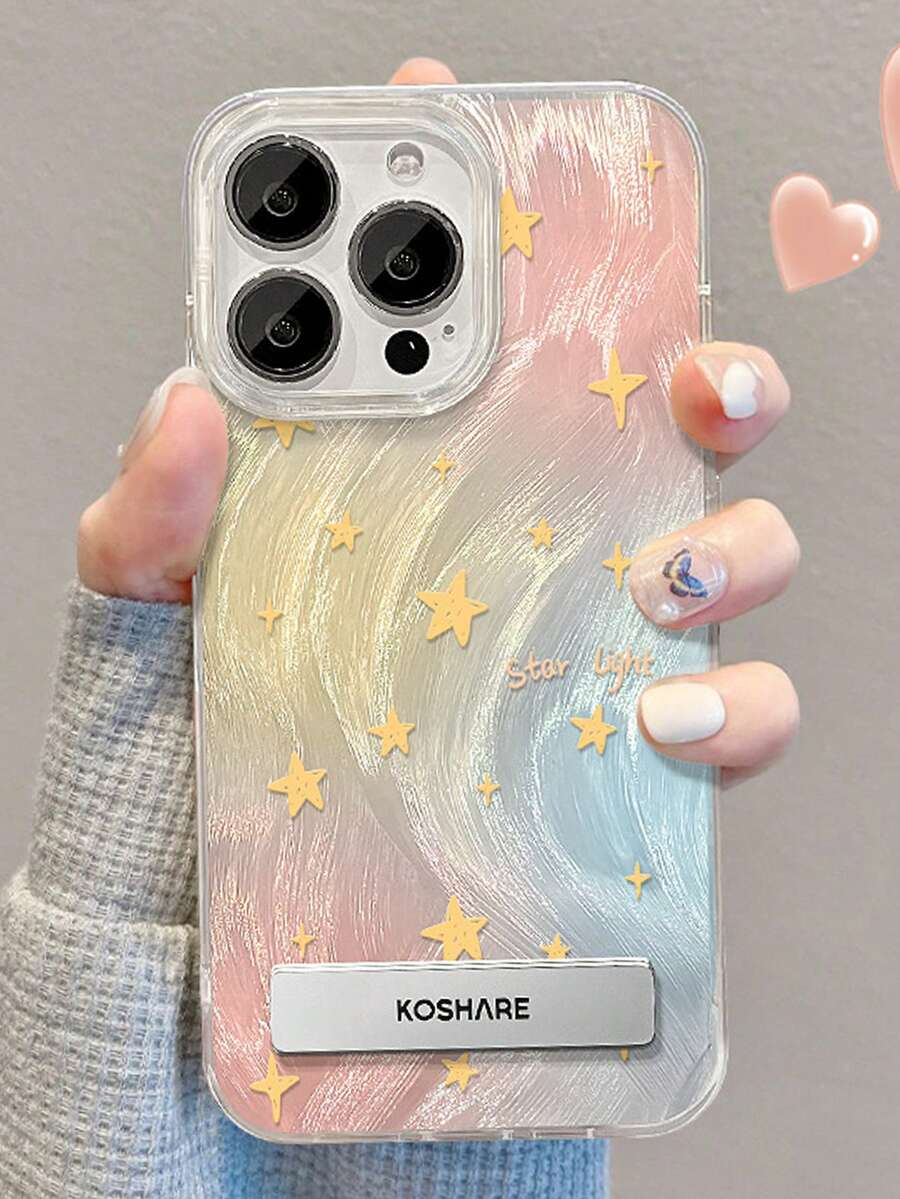 1pc Tie-Dye Star Stand Phone Case Compatible With Apple 11/12/13/14/15/16/17 Pro Max - Color - View 1