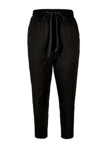 Women's Black High Waist Drawstring Jogging Pants, Elastic Casual Slim Fit Trousers With Pockets, Suitable For Commuting - Black - View 5