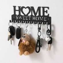 1pc Black Key Holder Wall Mounted Storage Rack, Metal Art Decorative Hook For Coats, Hats, Entrance Hallway - màu đen - Xem 6