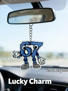 2D 平面卡通 67 号钥匙扣 | ，非常适合挂在钥匙和包包上，独特有趣的生日和庆祝活动礼物，亚克力吊坠搭配锌合金链 - 彩色 - 查看 7