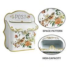Wall Mount Mailbox For House Outside Vintage Metal Door Mailbox Antique Style Nostalgic Charm Home Decor Garden Vintage English Cottage Decor Flower Patter - White - View 3