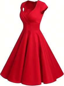 Bbonlinedress Women Short 1950s Retro Vintage Cocktail Party Swing Dresses - 紅色 - 查看 3