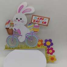 1 Peça Encantador Coelho da Páscoa em Forma de Bicicleta 2D Decoração de Canto em Acrílico - Colorido Moldura de Porta e Acento de Parede com Texto "Feliz Páscoa", Motivos Florais e de Ovos - Ideal para Decoração Doméstica, Escritório e Festa - Multicolorido - Visão 7