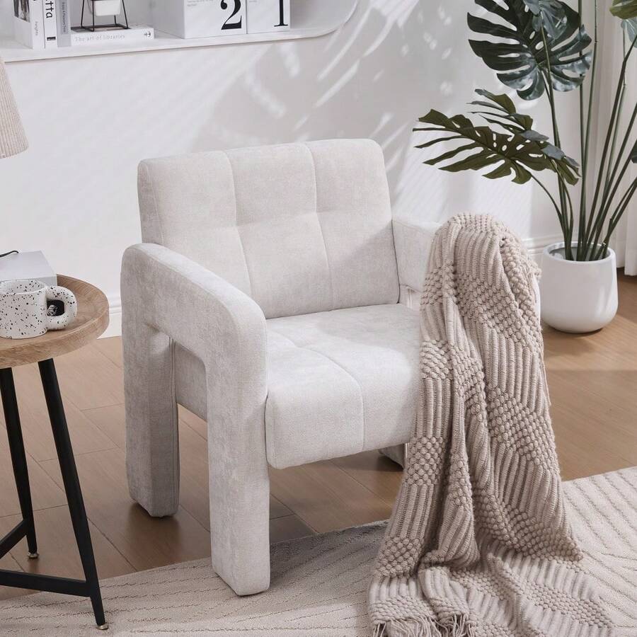 Living Room Chairs - Beige + Chenille - View 1