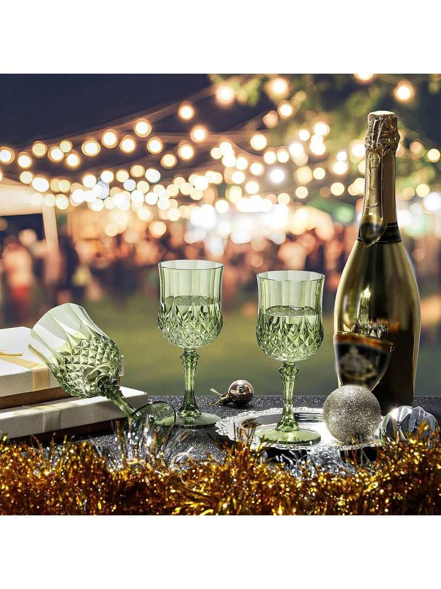 12/6/4/2/1 件装深绿色复古塑料酒杯 - 7盎司耐用可重复使用饮料杯，水晶香槟杯，是婚礼、派对、酒吧、俱乐部、餐厅的理想之选 - 彩色 - 查看 1