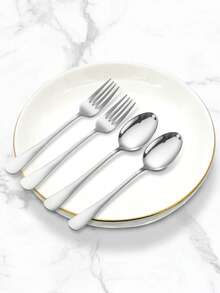 2/8/12/24pcs Stainless Steel Dessert Forks And Spoons Set, Suitable For Home Kitchen, Restaurant, Wedding, Party,Kitchen,Christmas Gift Back To School - Silver - View 5