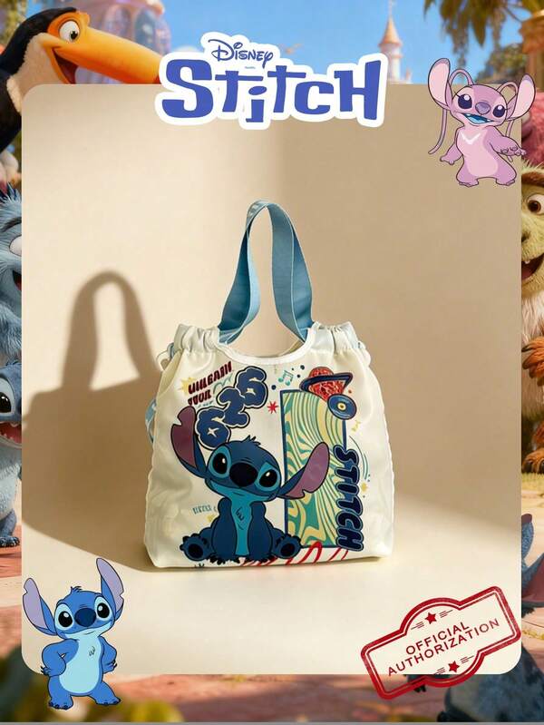 Disney 1 Pc Officially Licensed Stitch Pattern Lunch Bag Lightweight Portable Cartoon Pattern Lunch Box Storage Bag Foldable Drawstring Handbag Lightweight Crossbody Bag Official Licensed - Verifiable For Lady/Girls/Teens/Students For Daily/Outing/Shopping/Valentine's Day