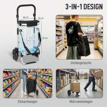 3-In-1 Folding Shopping Trolley With 40L Capacity, Load Capacity Up To 25kg, With Refrigerator Compartment, Black - Black - View 5
