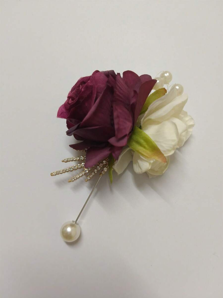 1枚男女通用多款式山茶花胸针,白色、粉色、酒红色、靛蓝色可选,饰有水钻,适合新郎、新娘、婚礼、派对、伴娘、情人节、夏季、海滩等场合佩戴。 - 724酒紅+白色 - 查看 1
