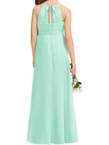 Girls A-Line Halter Maxi Dress - Flowy Chiffon Junior Bridesmaid Flower Girl Gown For Wedding Party & Pageant - Mint - View 2